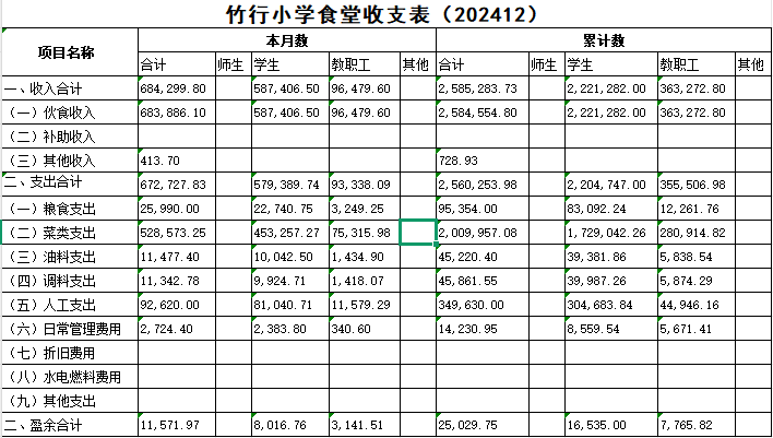 食堂收支表2024