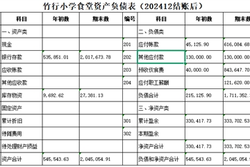 食堂资产负债表2024